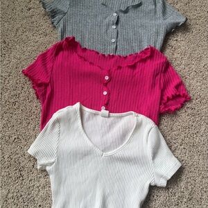 SHEIN Ribbed Girls Short Sleeve Tops lot - Gray, Pink, White Size 10/11
